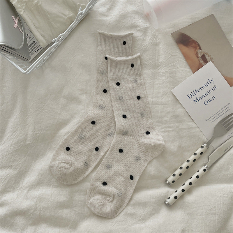 Thin Mesh Polka Dot Hollow Out Mid-calf Length Loose Socks Breathable Sweat Absorbing