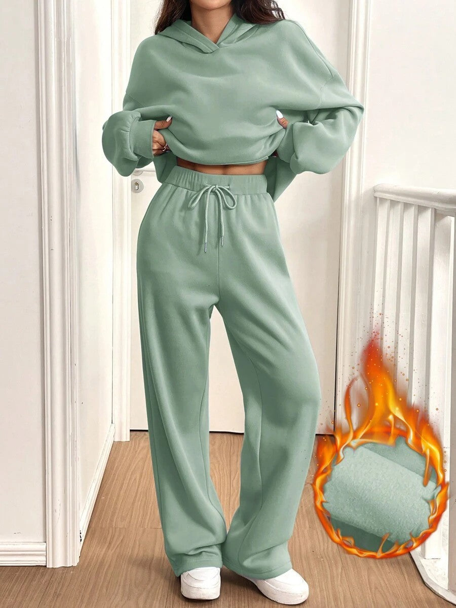 Womens Casual Warm Hooded Top And Pants Set