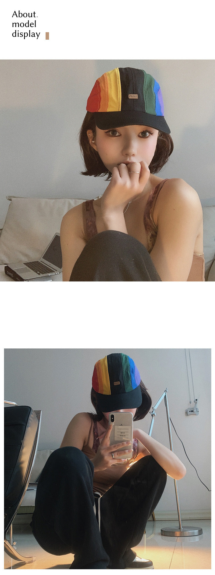 Korean Ins Rainbow Color-blocking Peaked Cap Sun-proof Quick-drying