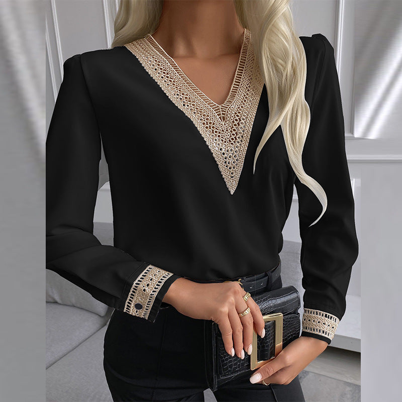 Womens Long-sleeve Shirt With Lace Trim