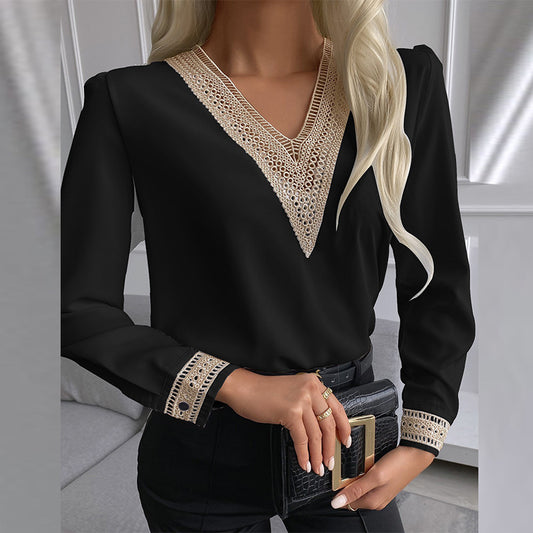 Womens Long-sleeve Shirt With Lace Trim