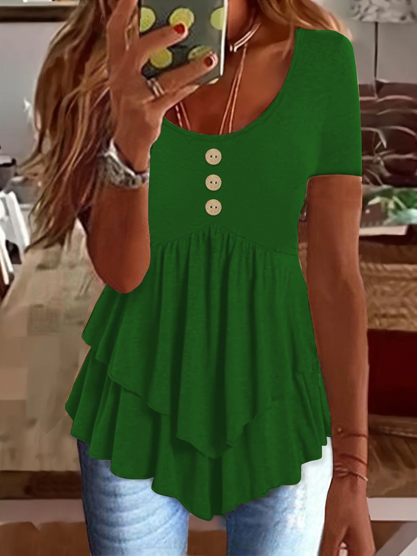 Fashion Three-button Casual Solid Color Short Sleeve