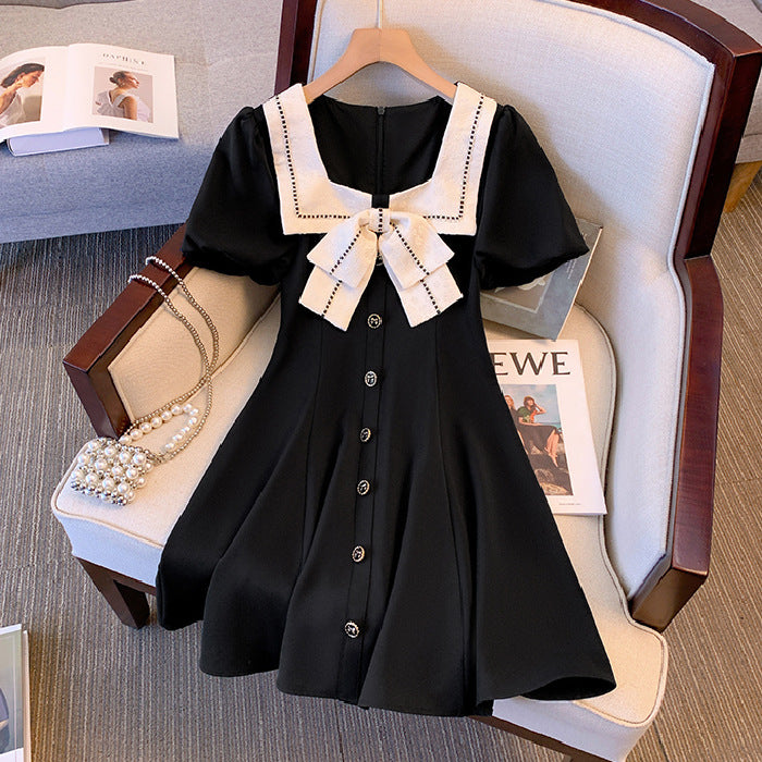 Womens French-style Casual Square-neck Short-sleeve Dress