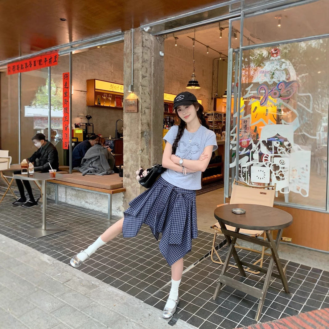 Cropped Top With Sleeves And A Skirttwo-piece Set