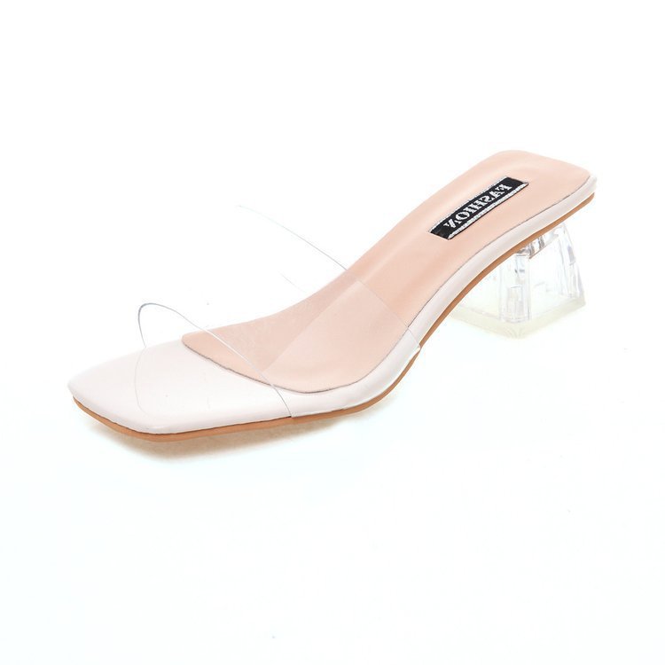 The New Transparent Belt One Word Thick Heel Sandals Women