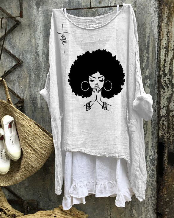 Womens Long-sleeve Casual Printed Pullover Top
