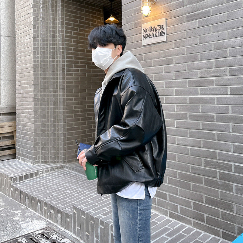 Men's Autumn And Winter Thickening Trendy Loose Rewear Leather Jacket