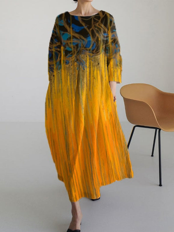 Loose-fitting Geometric Retro Maxi Skirt
