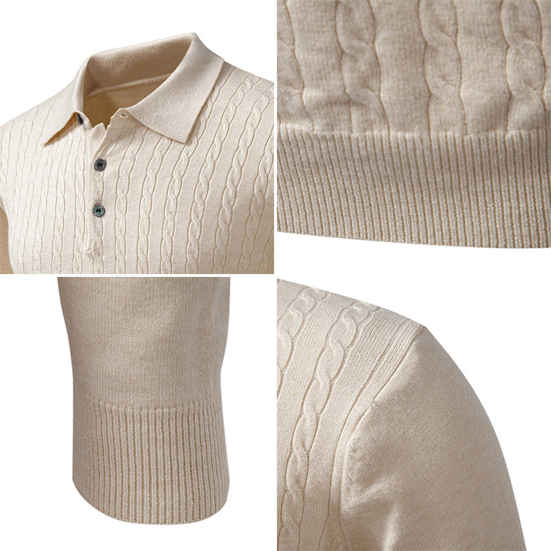 Ny Snoet Blomster Herre Trendy Cardigan Ensfarvet Polo Krave Striktrøje Herre