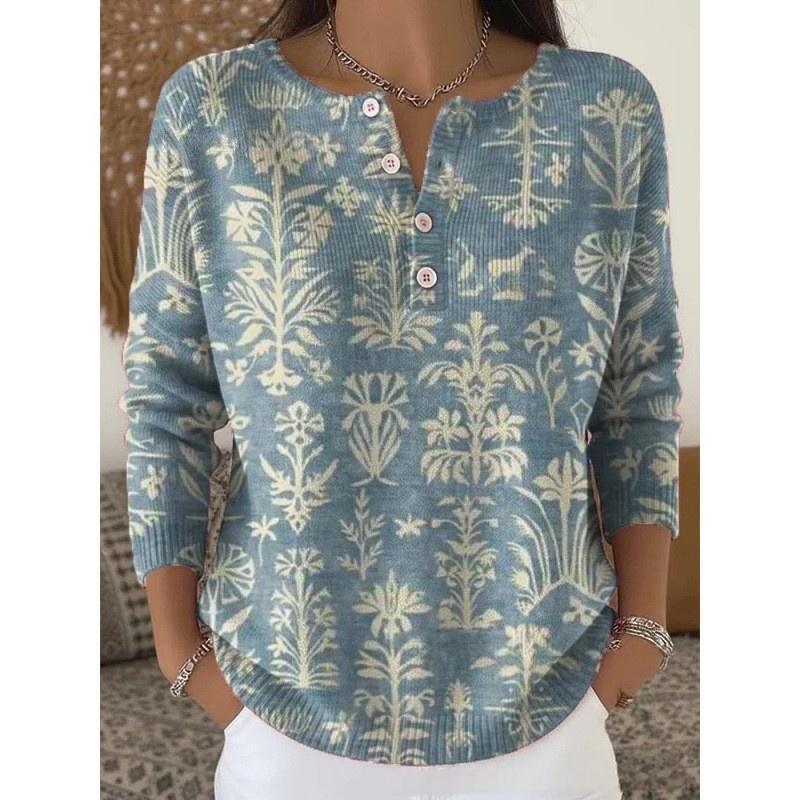 Retro Christmas 3D Digital Printing Four-button Stand Collar T-shirt