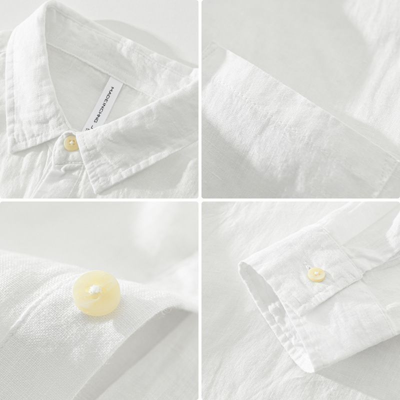Japanese-style Retro Long Sleeve Linen Shirt Men's Pullover Square Collar