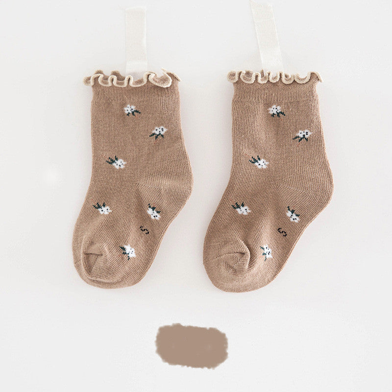 Children's Socks With Fungus Edge New Cartoon Flower Trend