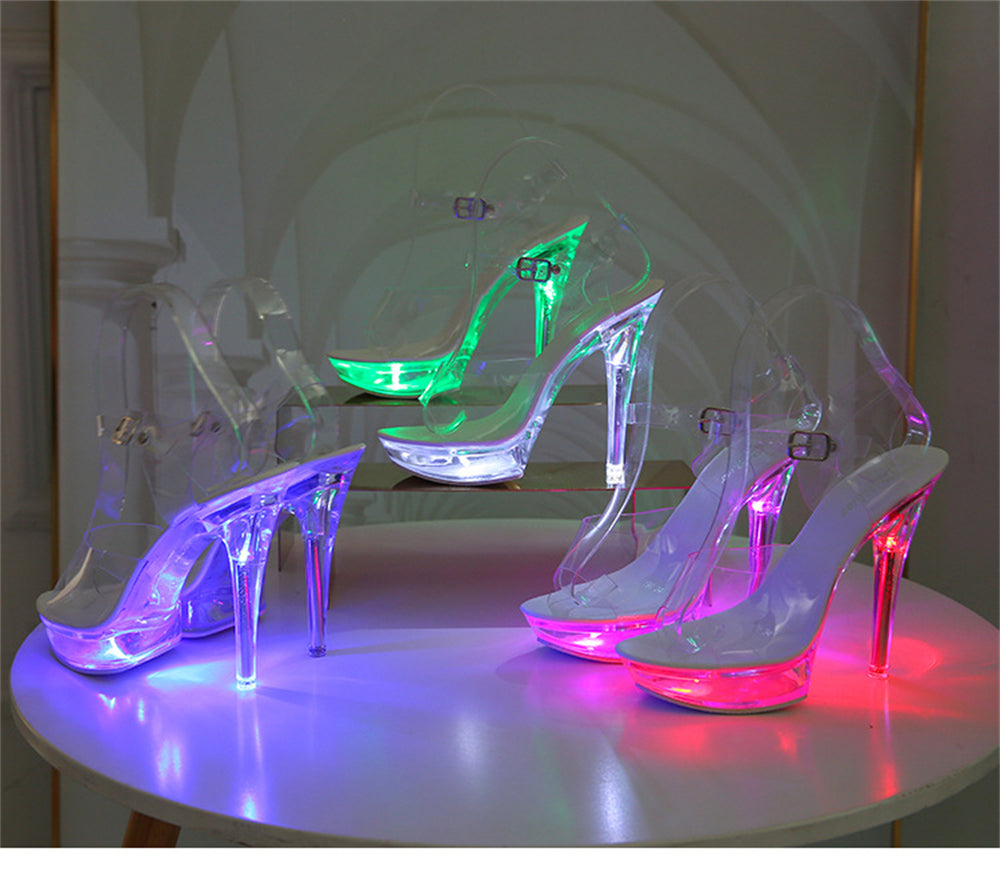 Luminous Stiletto Platform Sheer Model Crystal Sandals