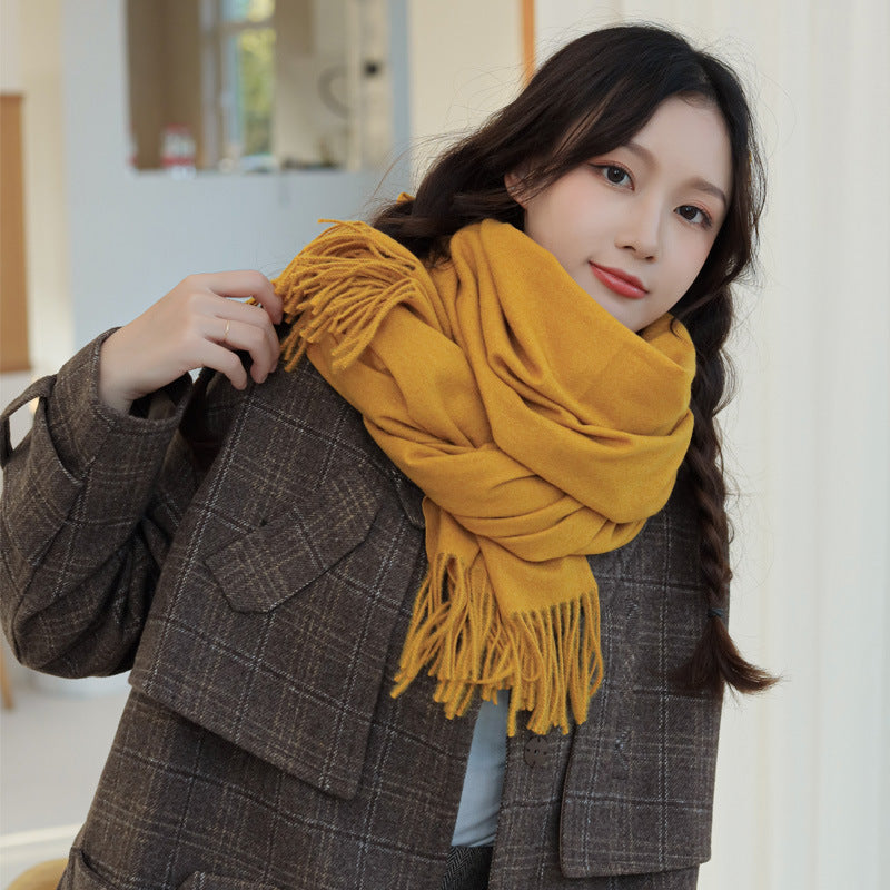 Imitated Wool All-match Double-sided Autumn And Winter Thickened Warm Scarf