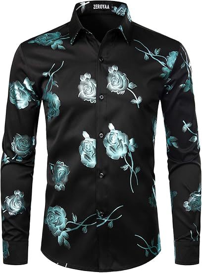 Golden Rose Print Slim Fit Long Sleeve Formal Wear Shirt