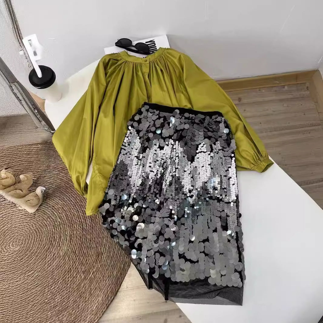 Luksus Fashion All-match Pailletter Skede-nederdel