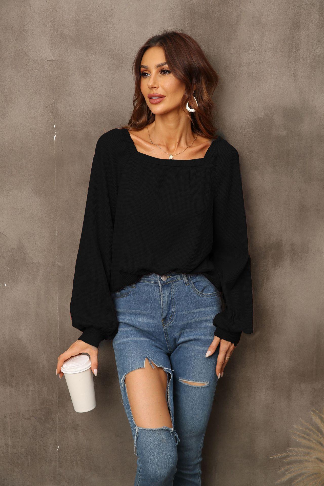 Women's New Square Neck Loose Pullover Bottoming Shirt