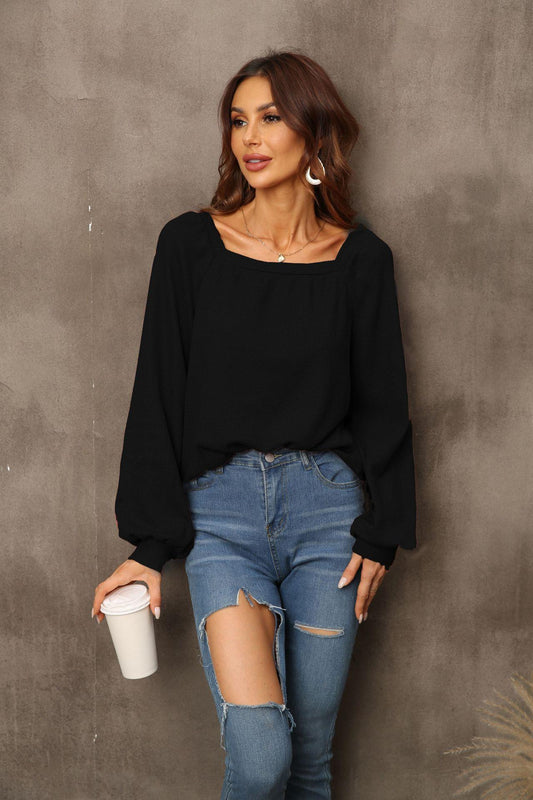 Women's New Square Neck Loose Pullover Bottoming Shirt