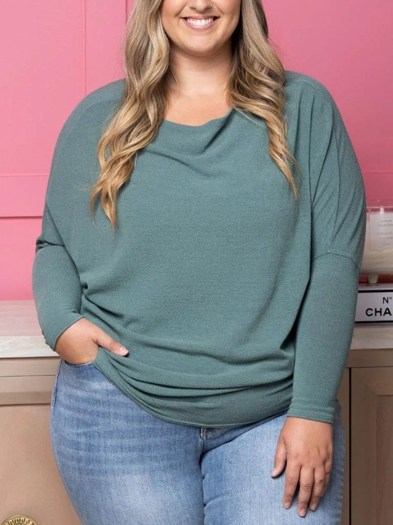 Plus Size Casual Ensfarvet Rundhalset Flagermusærme Høj Elastisk Sweater