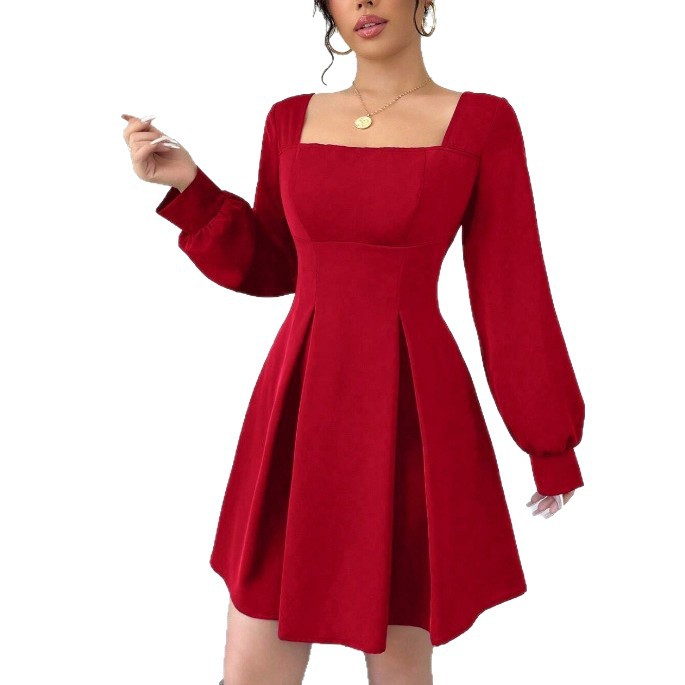 Square-neck Waist-cinching Figure-flattering A-line Skirt
