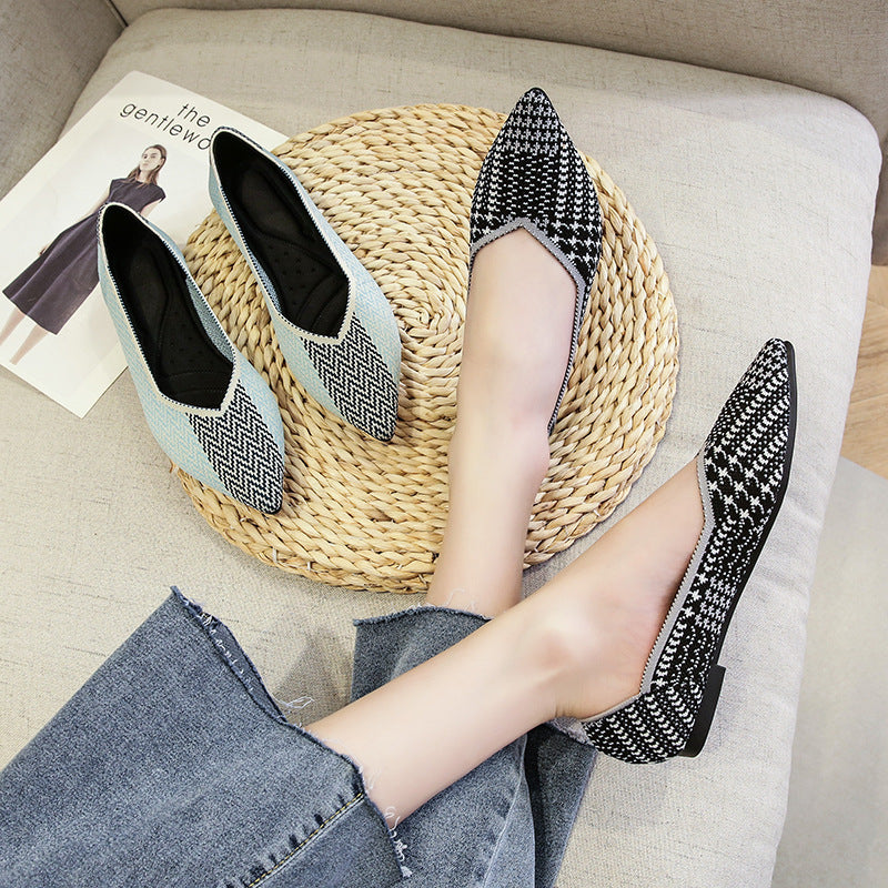 Flat Knitting Shallow Pointed Mouth Soft Bottom Shoes