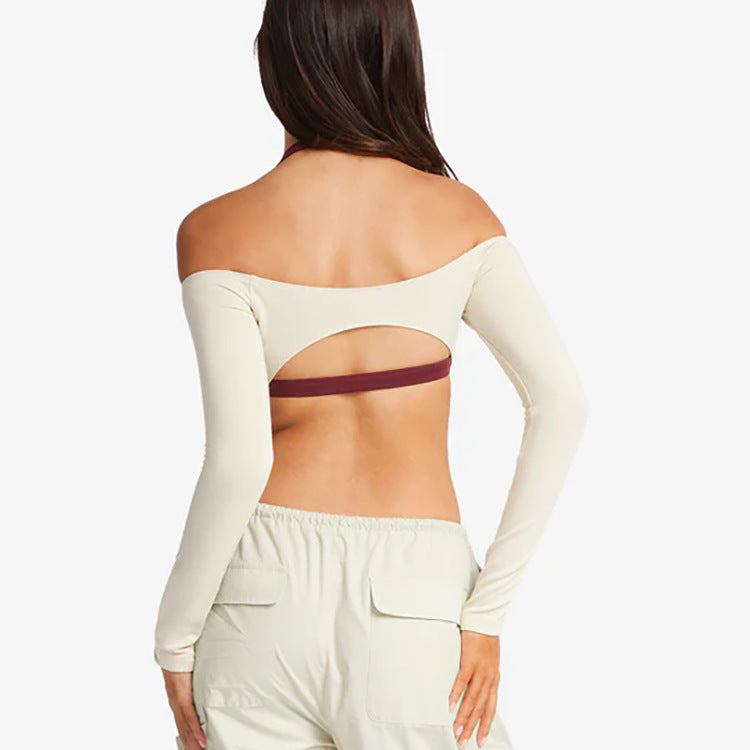 Off-shoulder Yoga With Chest Pad Short Slim Fit Fitness Sports Top