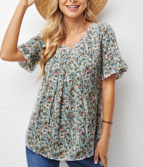 Summer New Floral Print Short Sleeve T Shirt