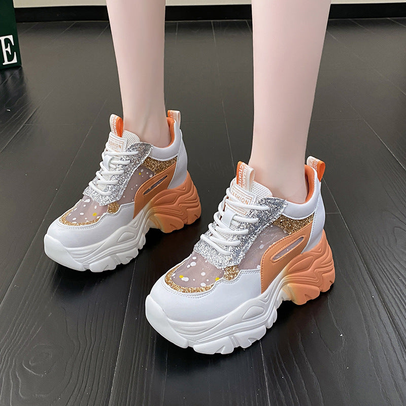 Thick Sole Daddy Shoes Women's Puff Heel Breathable Fashion Sports