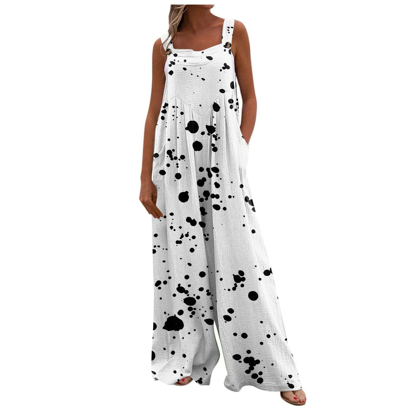 Loose-fit Jumpsuit With Printed Patchwork And Pockets
