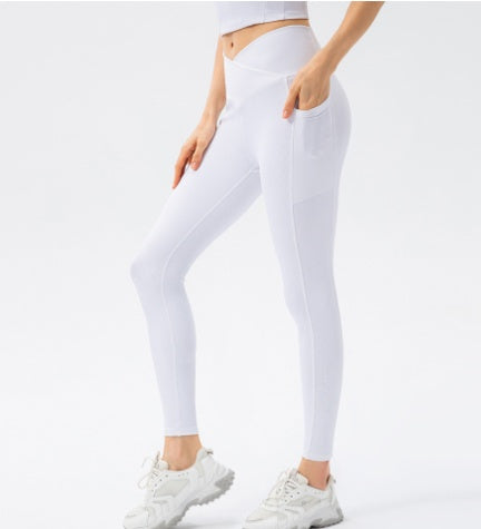 Cross Waist Hips Print Solid Color High Waist Bottoming Yoga Pants