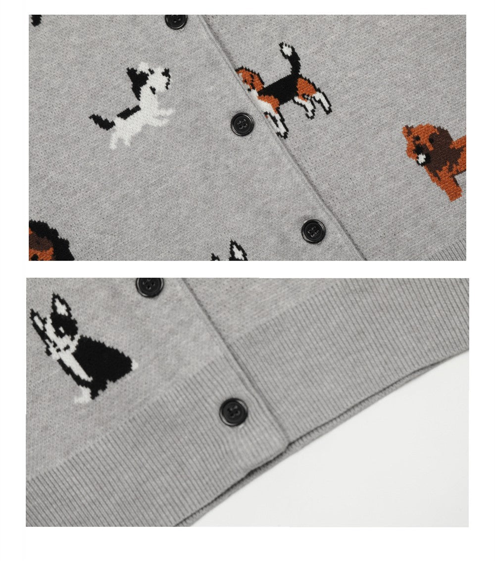 American Retro Gray Puppy Cardigan Sweater
