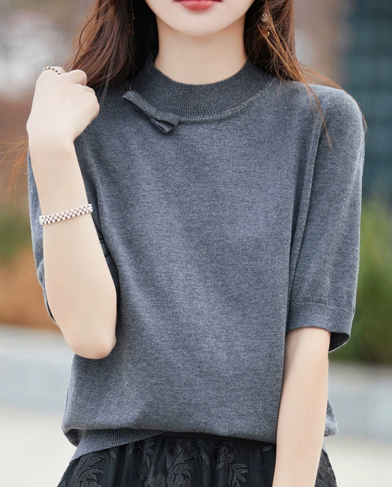 Half-high Collar Women's Versatile Thin Knit Top