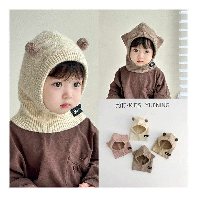 Baby Autumn And Winter Outdoor Keep Warm Knitted Scarf Integrated With Hat