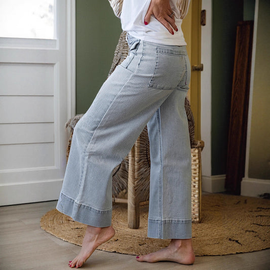 Women's Wide-leg Casual Loose Striped High-waisted Wide-leg Pants