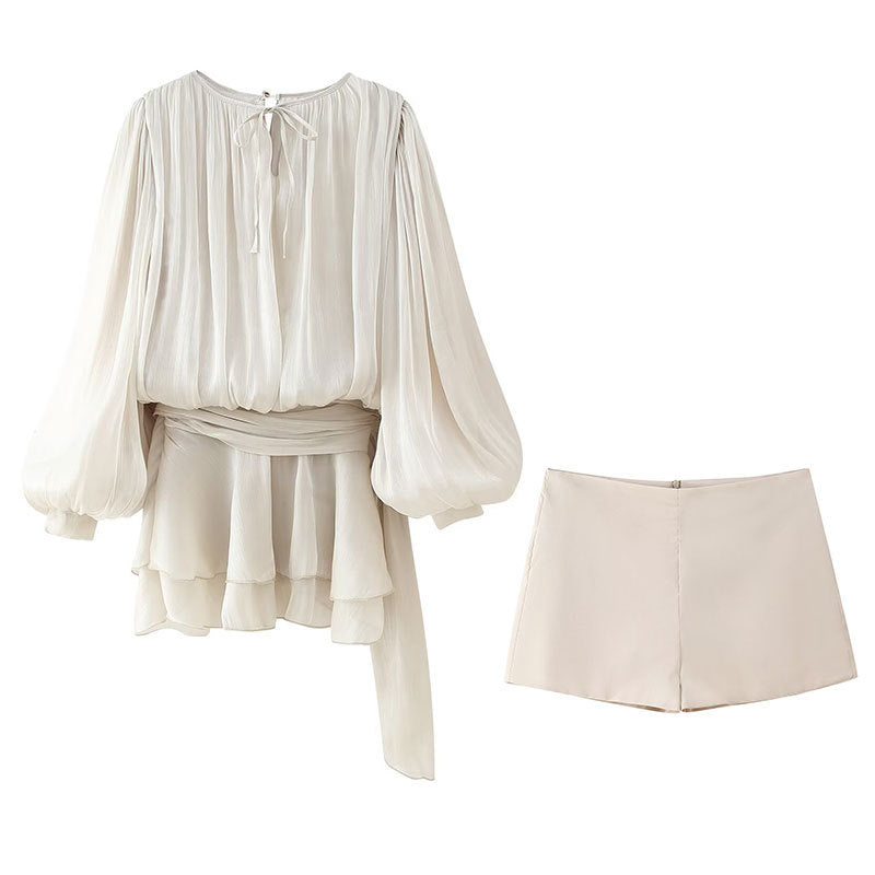 Womens Fashion Asymmetrical Fitted Skirt And Shorts Set