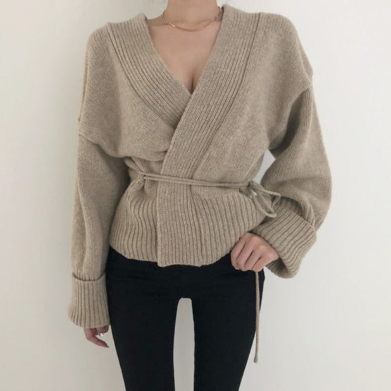 Efterårs- og vinter- "lazy wind" infrarød V-hals strikket cardigan sweater