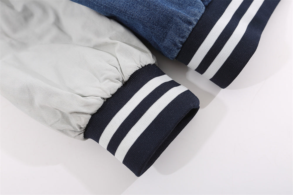 Color Stitching Thickened Quilted Baseball Uniform Denim