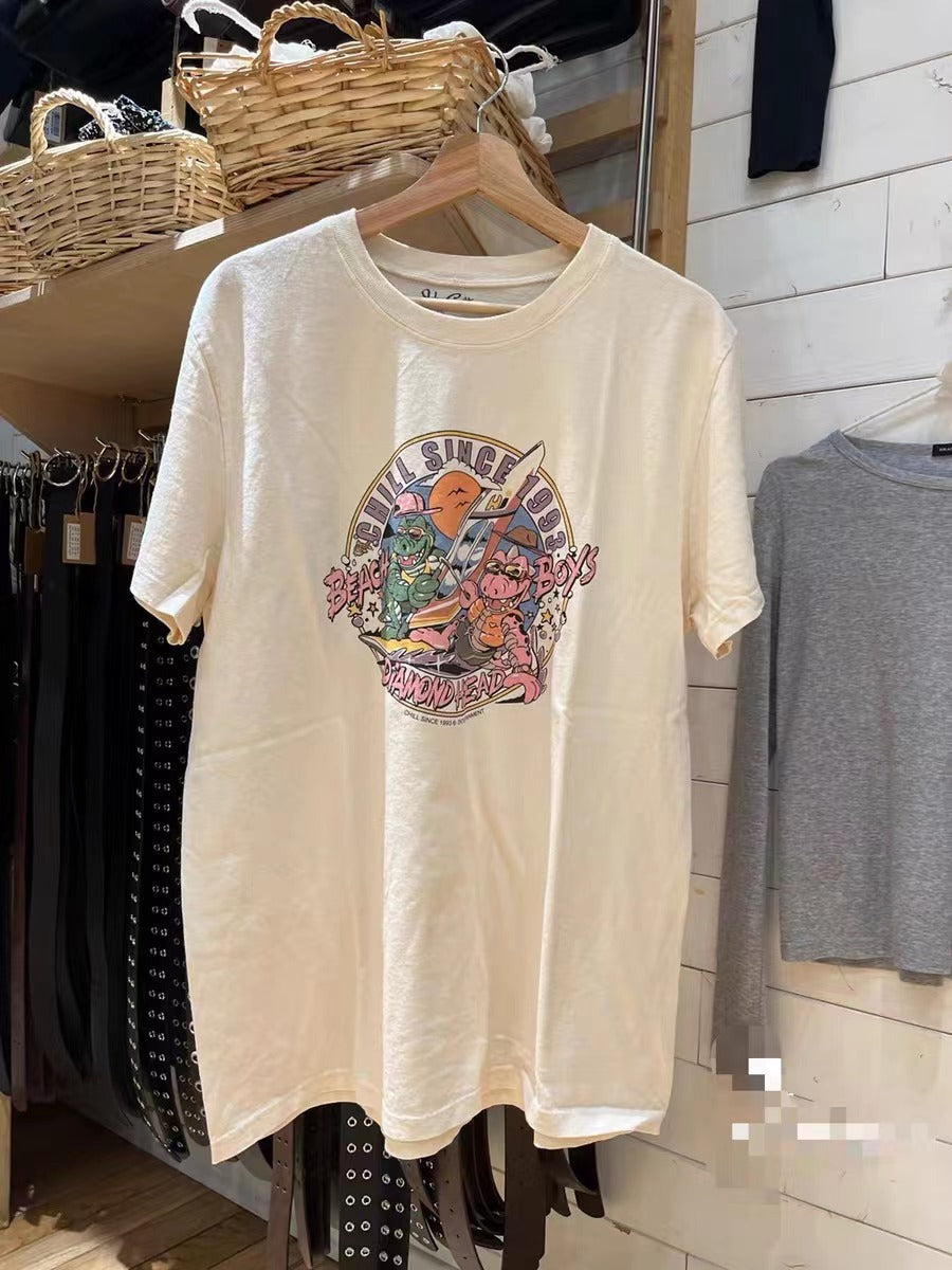 BM Style Dinosaur Printed Cartoon Printed Short Sleeve T-shirt