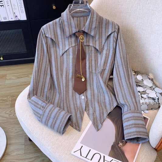 Striped Shirt For Women Spring Autumn Underwear Irregular Cinched