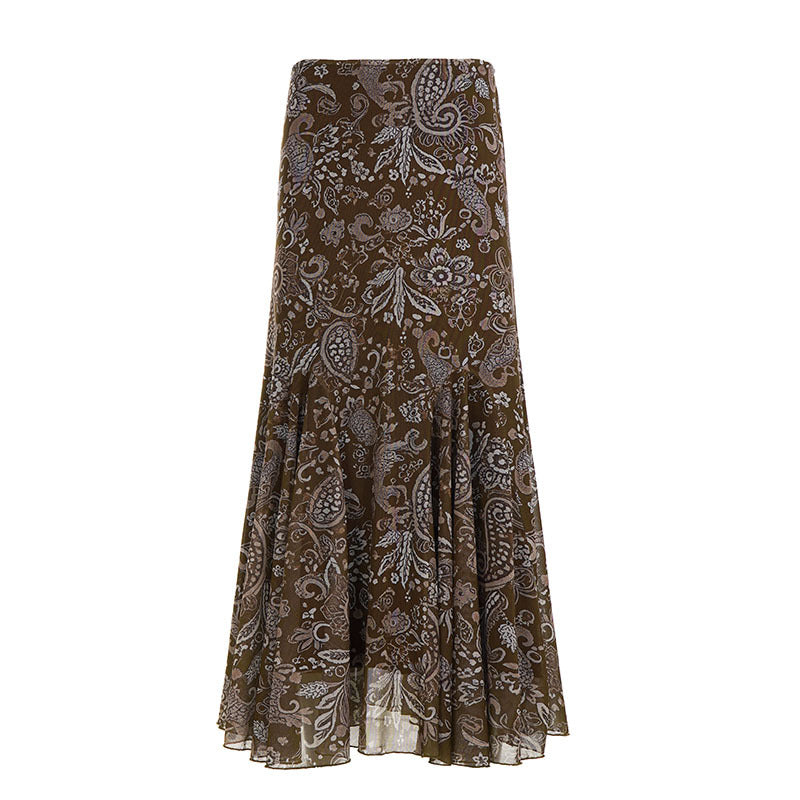 American-style Vintage Print Asymmetrical Skirt For Women
