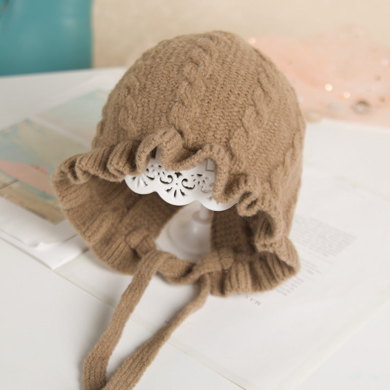 Baby Princess Lace Ear Protection Knitted Warm Wool Hat