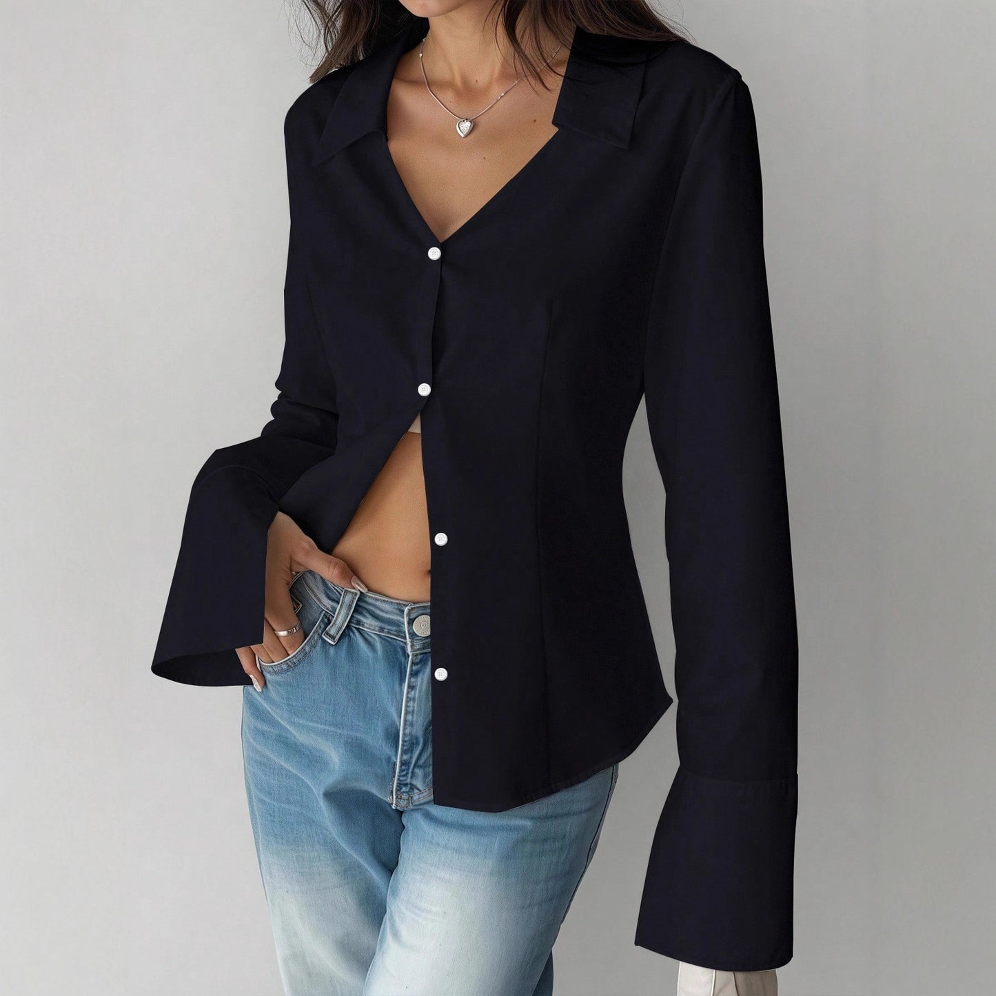 French Slim Fit Waist-tight Bandage Dress V-neck Shirt