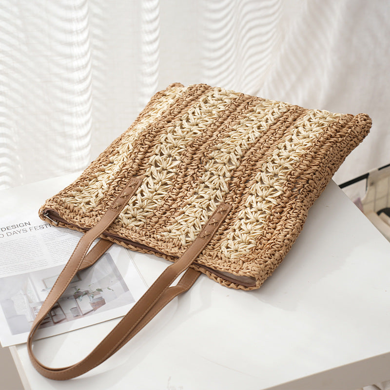 Woven Stripe Straw Bag Is Fashionable And Simple