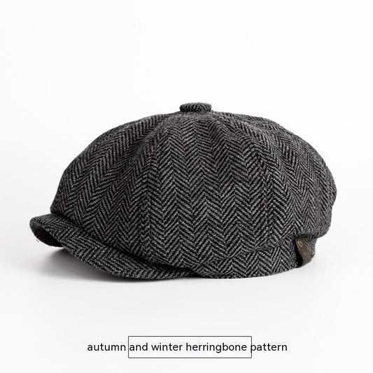 Vintage Spring And Autumn Leisure Wool British Octagonal Hat
