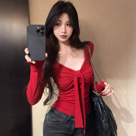 Sexy Innocent Bow-Knot Long-Sleeve Top For FallWinter