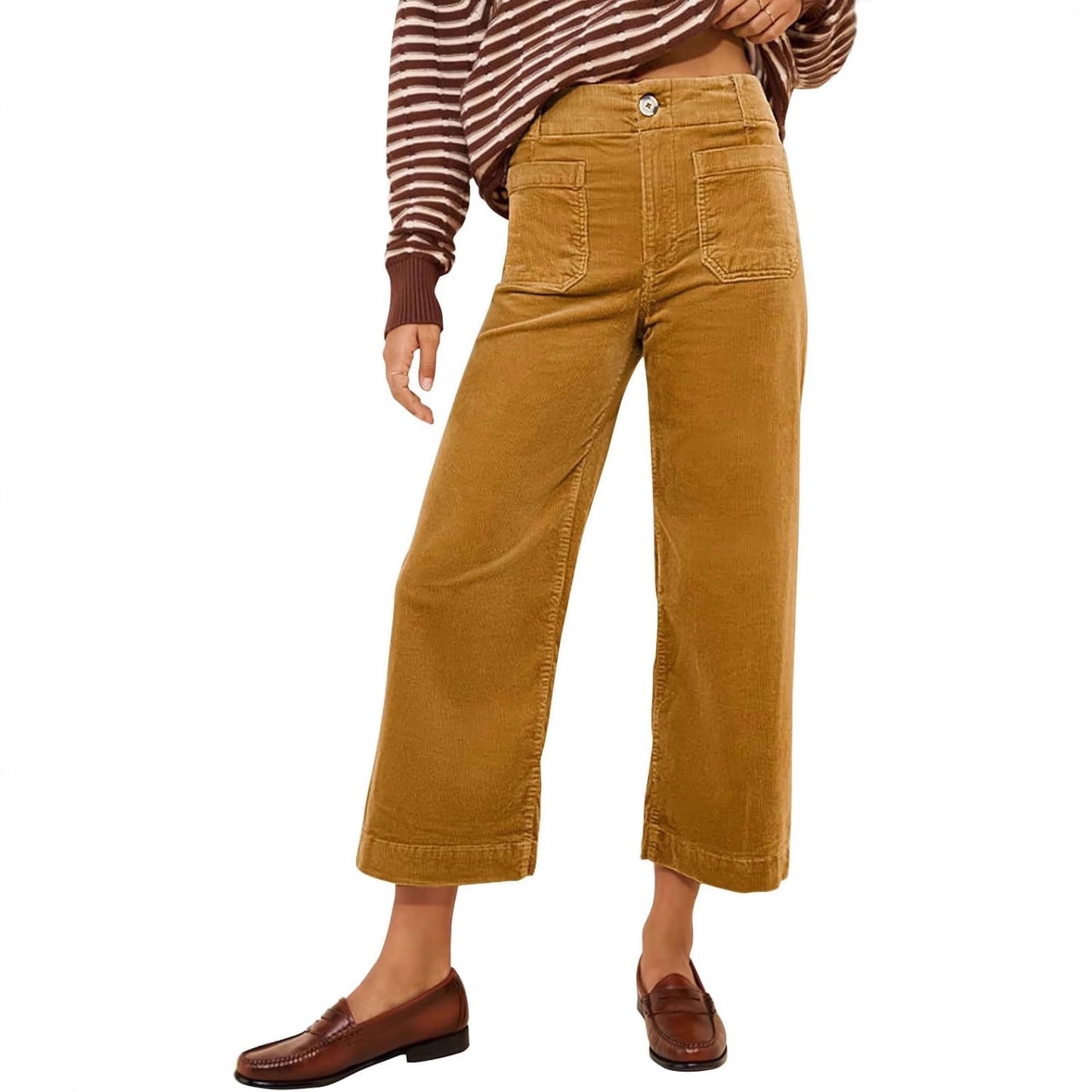 Women's Casual High-waisted Straight-leg Button-up Pants