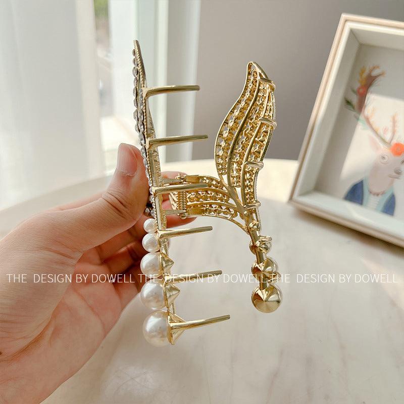 Pearl Fishtail Hairpin Back Head Advanced Rhinestone Clip