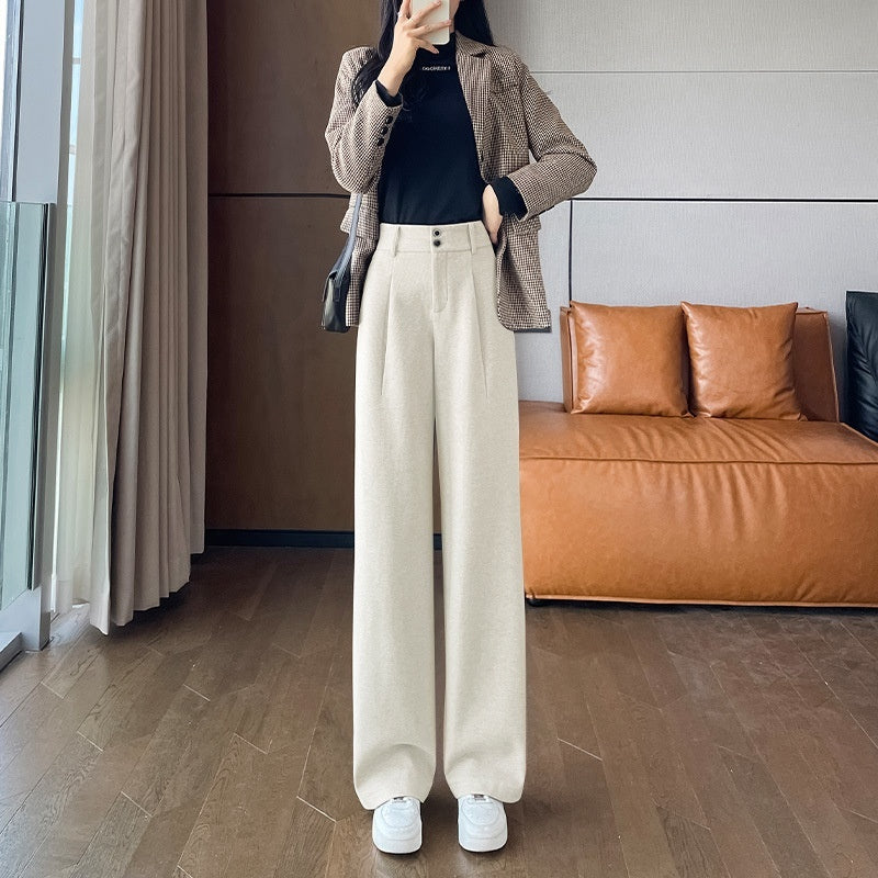 Gray Woolen Wide-leg Pants Autumn And Winter High Waist Drooping Casual Straight-leg