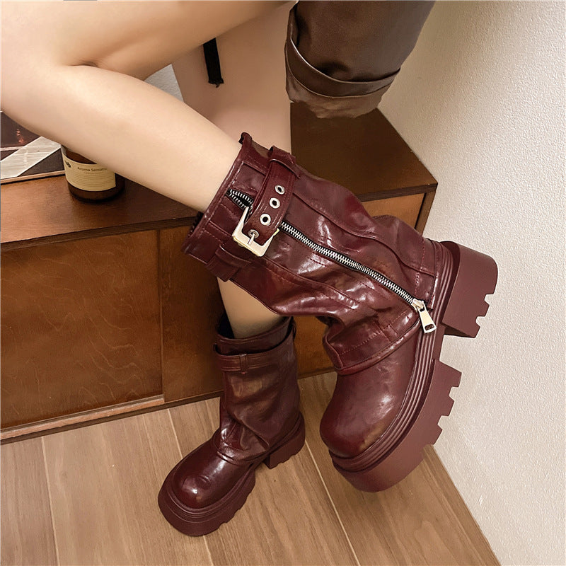 Autumn And Winter British Style Retro Denim Western Knight Boots Small Raise The Bottom Chunky Heel