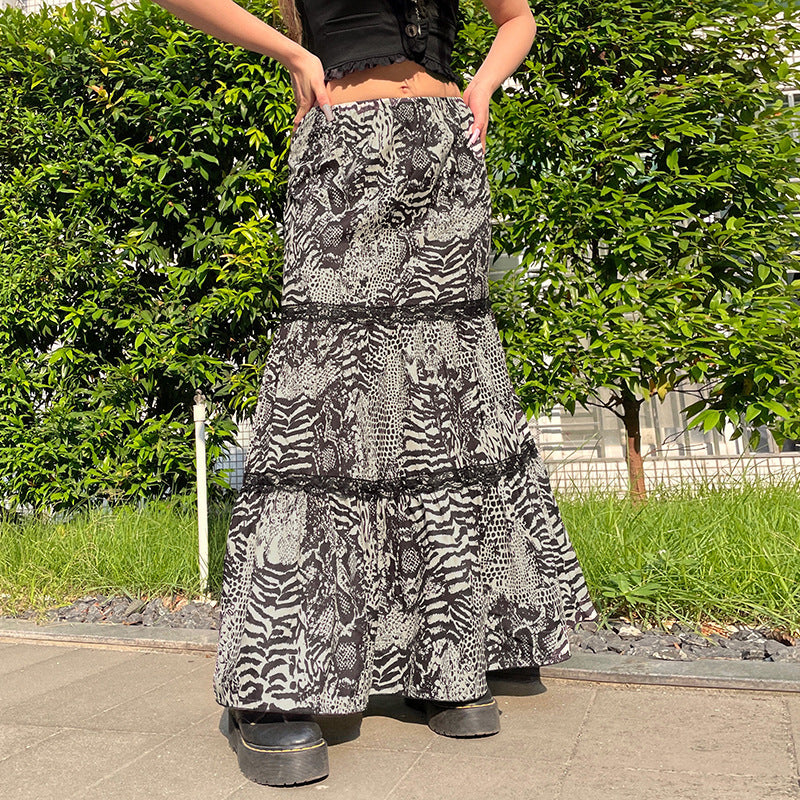 Leopard Print Long Skirt European And American New Lace Skirt